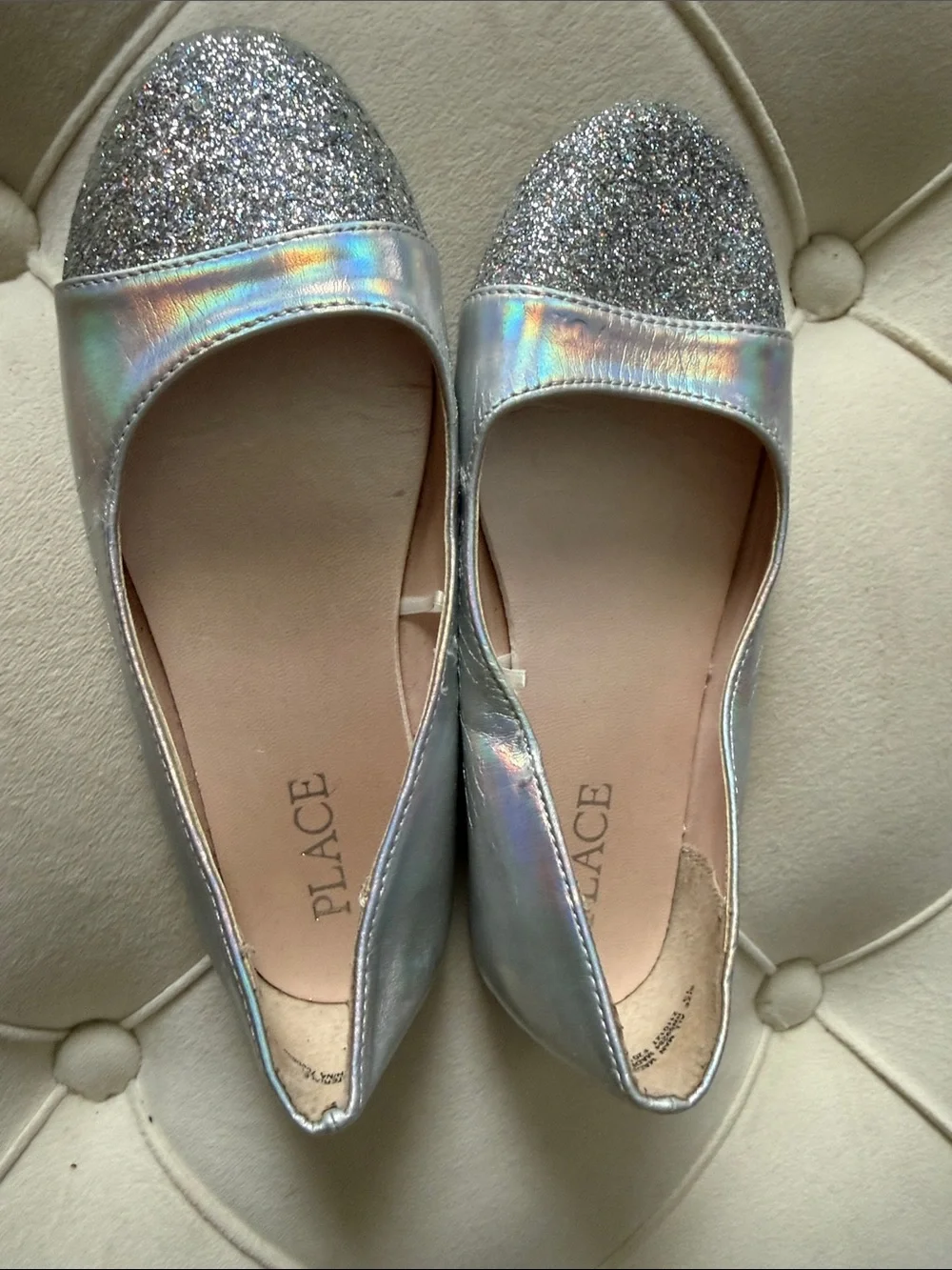 The Children's Place Iridescent Silver Glitter Toe Ballet Flats